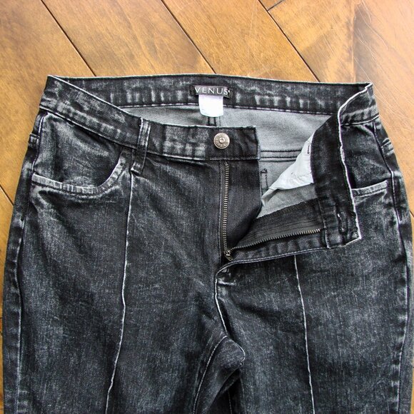 Flare Jeans Pearl Detailing Raw Hem Black Gray Boho Hippie Festival Wide Leg 6 - Picture 7 of 15